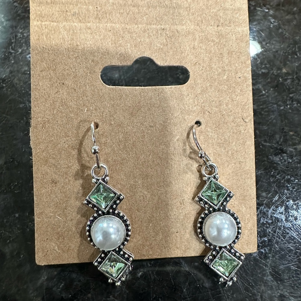 Chic Silver and Green Gemstone Earrings